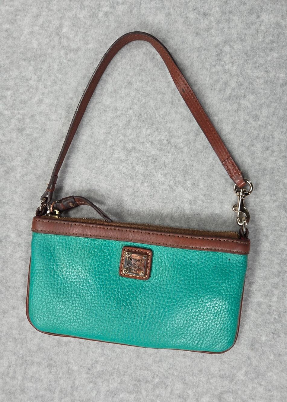 Dooney & Bourke Pebble Large Slim Wristlet Clutch Teal Spearmint Leather Zip
